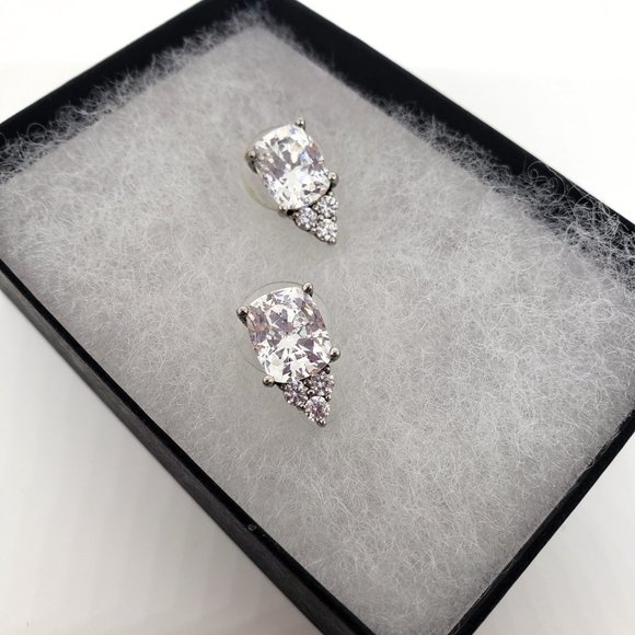 Beautiful Cubic Zirconia 925 Silver Stud Statement Earrings - Picture 5 of 7